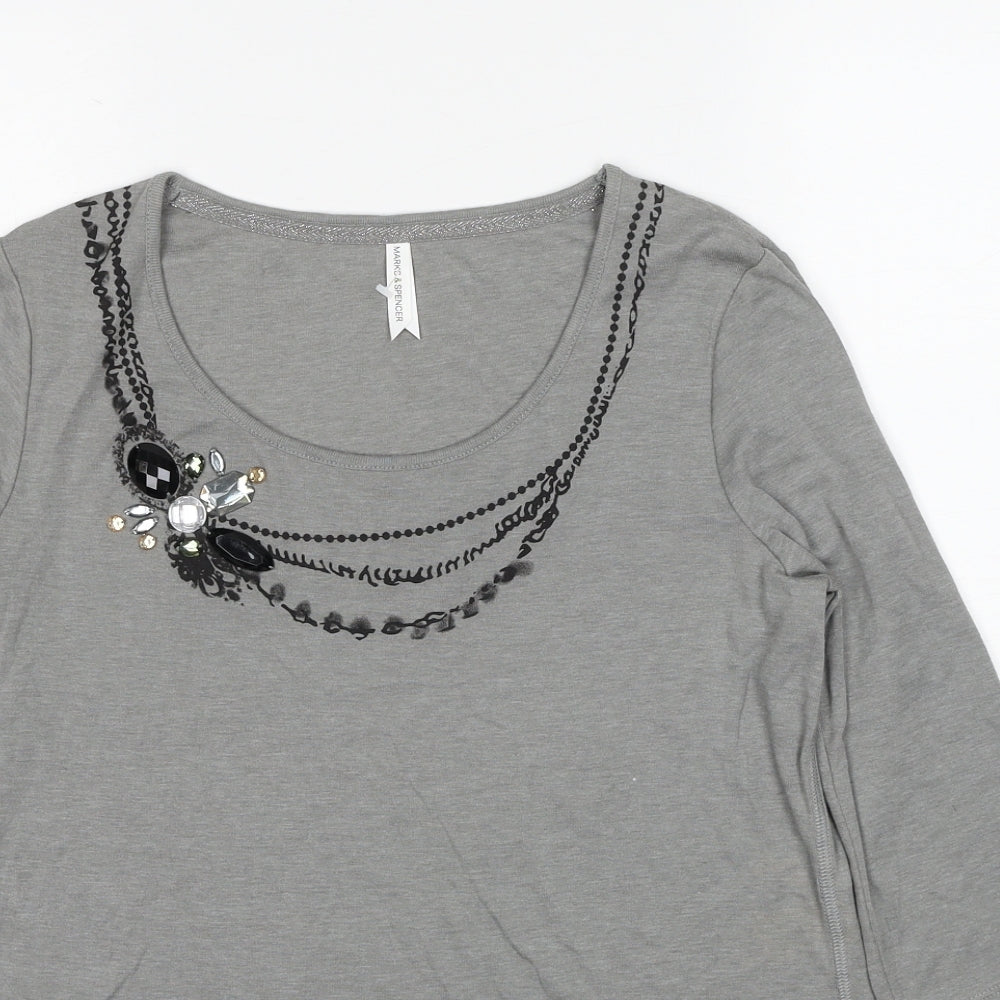 Marks and Spencer Womens Grey Cotton Basic T-Shirt Size 14 Round Neck