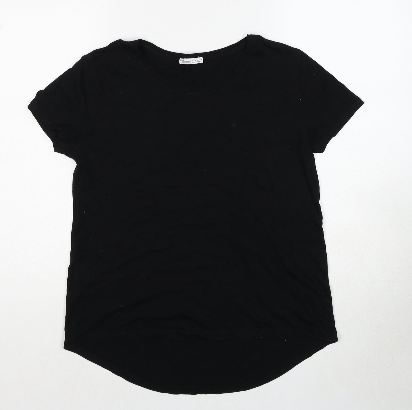 Zara Womens Black Cotton Basic T-Shirt Size S Round Neck