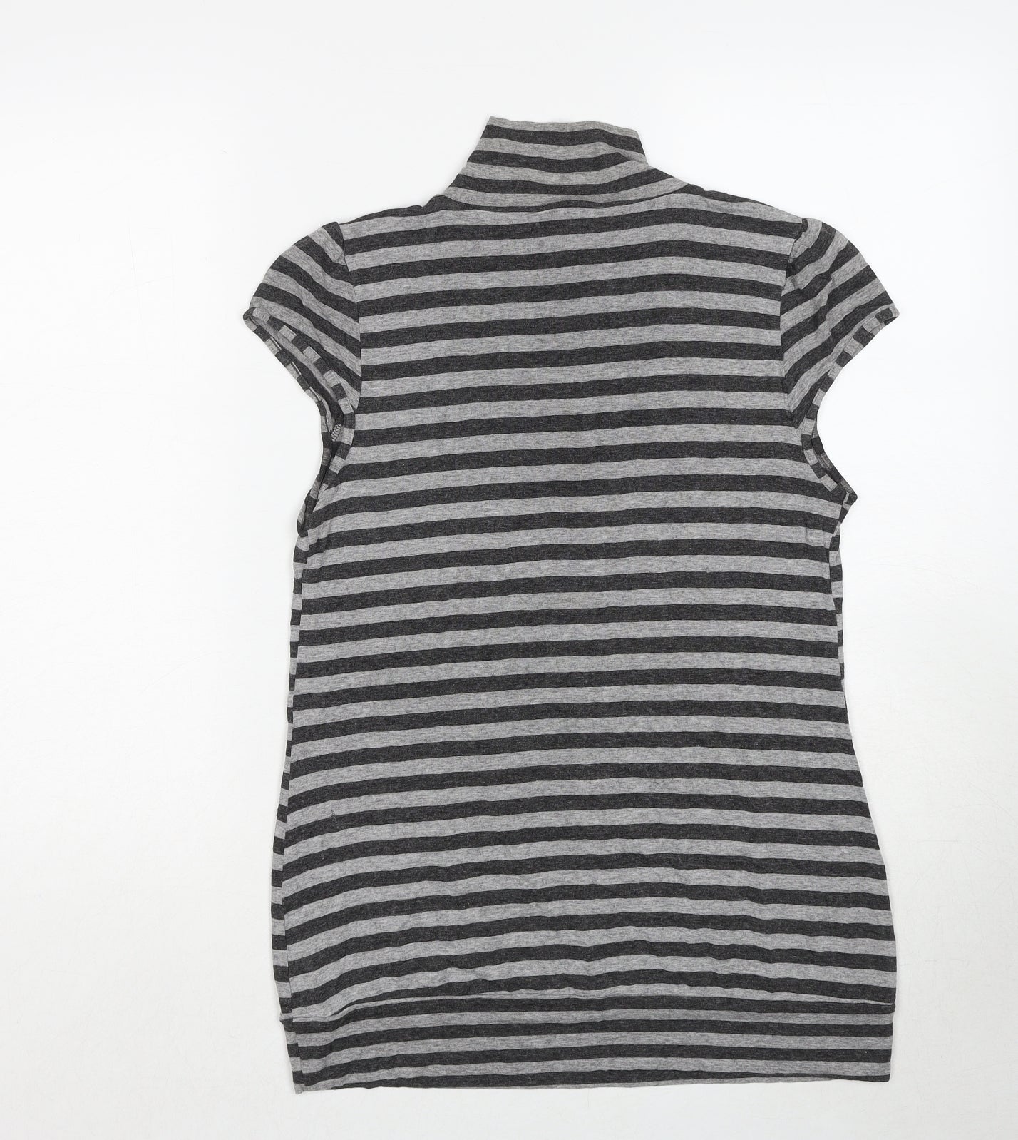 New Look Womens Grey Striped Viscose Basic T-Shirt Size 14 High Neck
