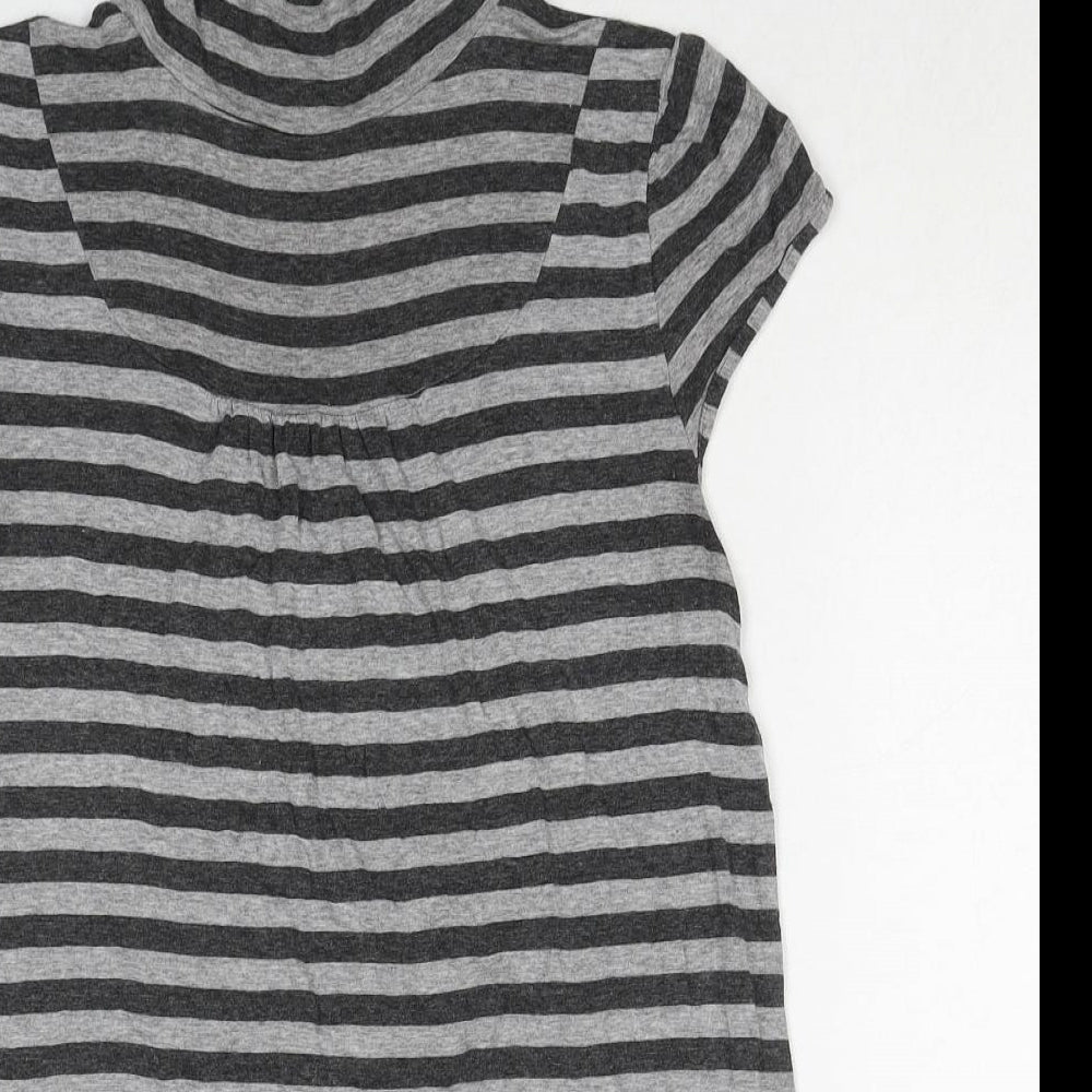 New Look Womens Grey Striped Viscose Basic T-Shirt Size 14 High Neck
