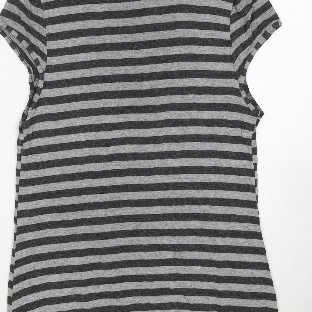 New Look Womens Grey Striped Viscose Basic T-Shirt Size 14 High Neck