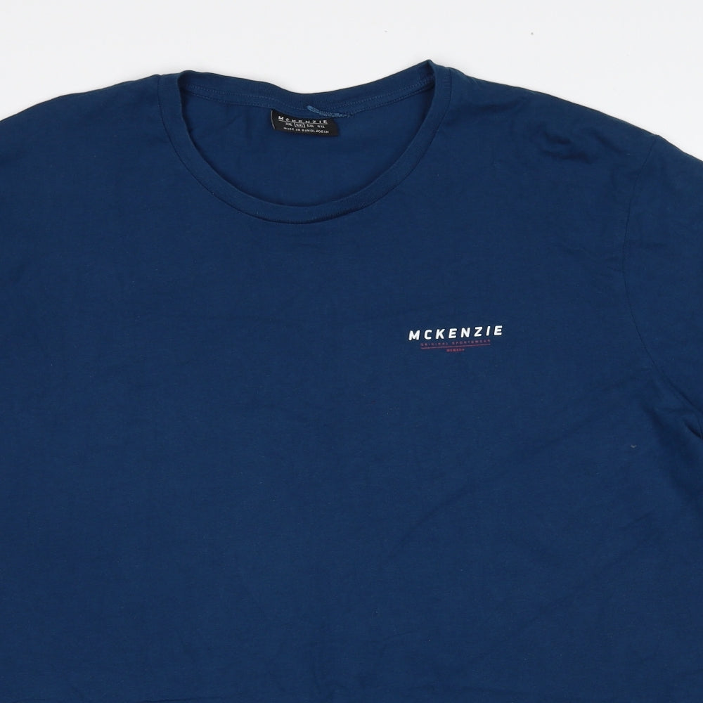 McKenzie Mens Blue Cotton T-Shirt Size 4XL Round Neck