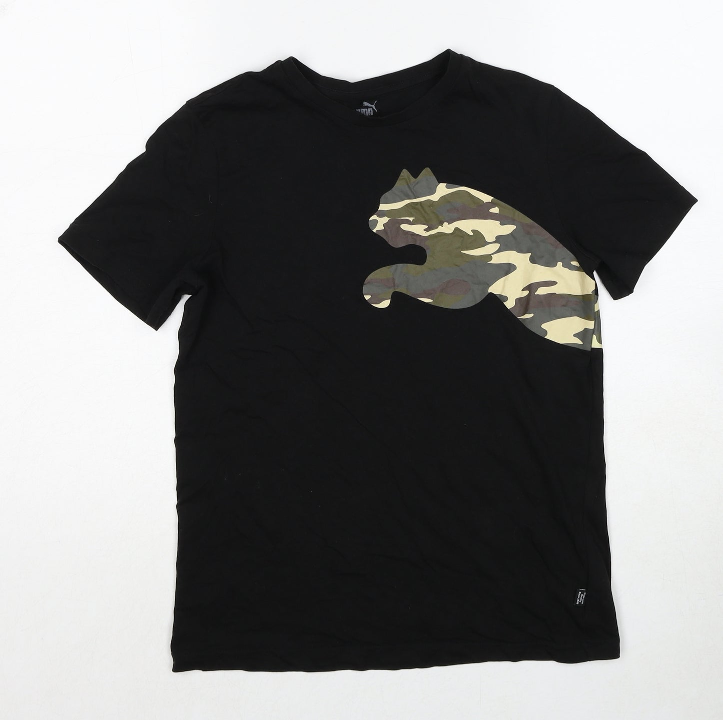 PUMA Boys Black Camouflage Cotton Pullover T-Shirt Size 13-14 Years Crew Neck Pullover
