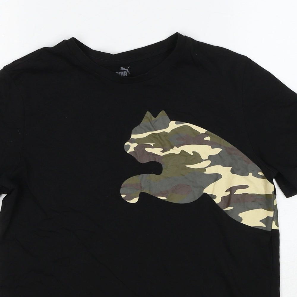 PUMA Boys Black Camouflage Cotton Pullover T-Shirt Size 13-14 Years Crew Neck Pullover