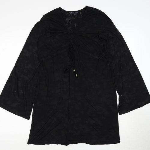 Marks and Spencer Womens Black Geometric Polyester A-Line Size S V-Neck Pullover