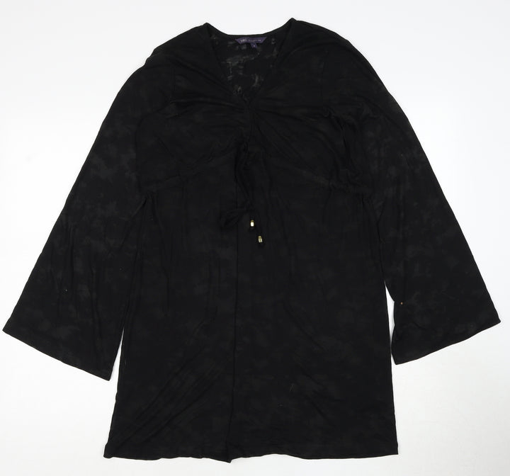 Marks and Spencer Womens Black Geometric Polyester A-Line Size S V-Neck Pullover