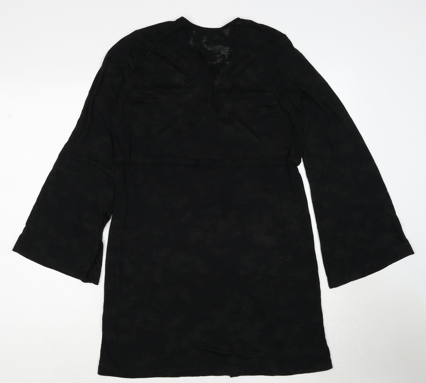 Marks and Spencer Womens Black Geometric Polyester A-Line Size S V-Neck Pullover