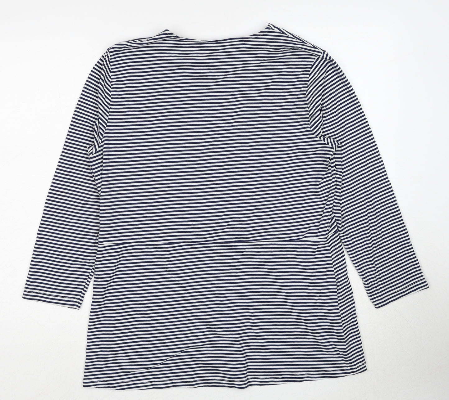 Lands' End Womens Blue Striped Cotton Basic T-Shirt Size L V-Neck