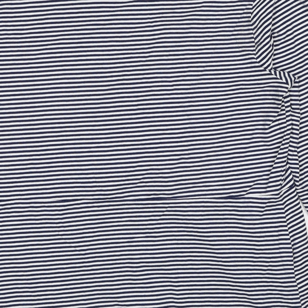 Lands' End Womens Blue Striped Cotton Basic T-Shirt Size L V-Neck