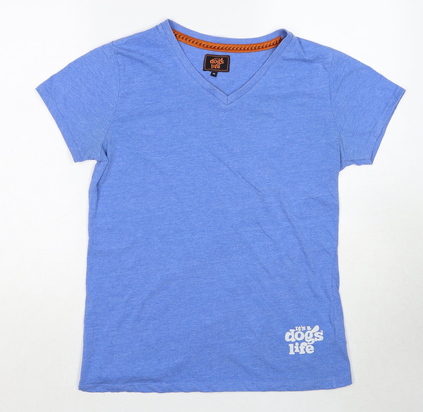 It's A Dog's Life Womens Blue Cotton Basic T-Shirt Size 14 Round Neck
