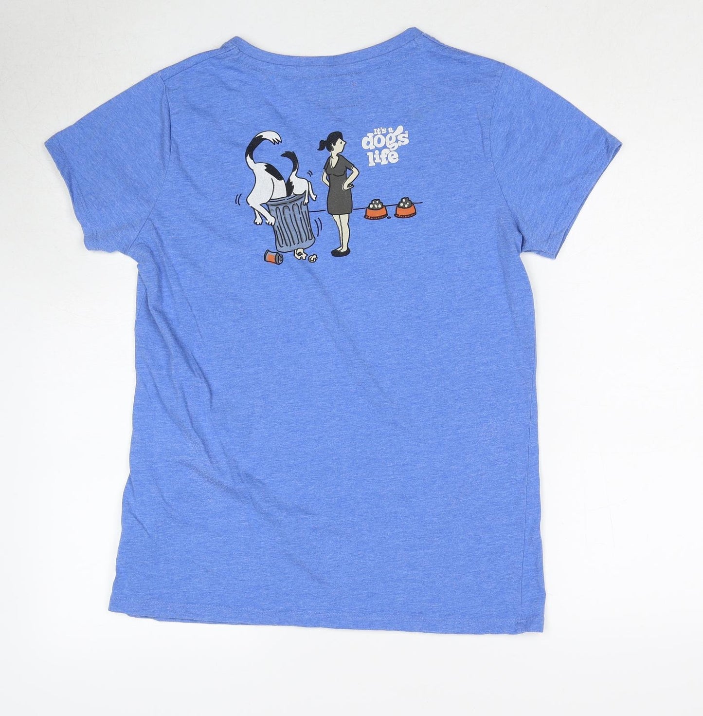 It's A Dog's Life Womens Blue Cotton Basic T-Shirt Size 14 Round Neck