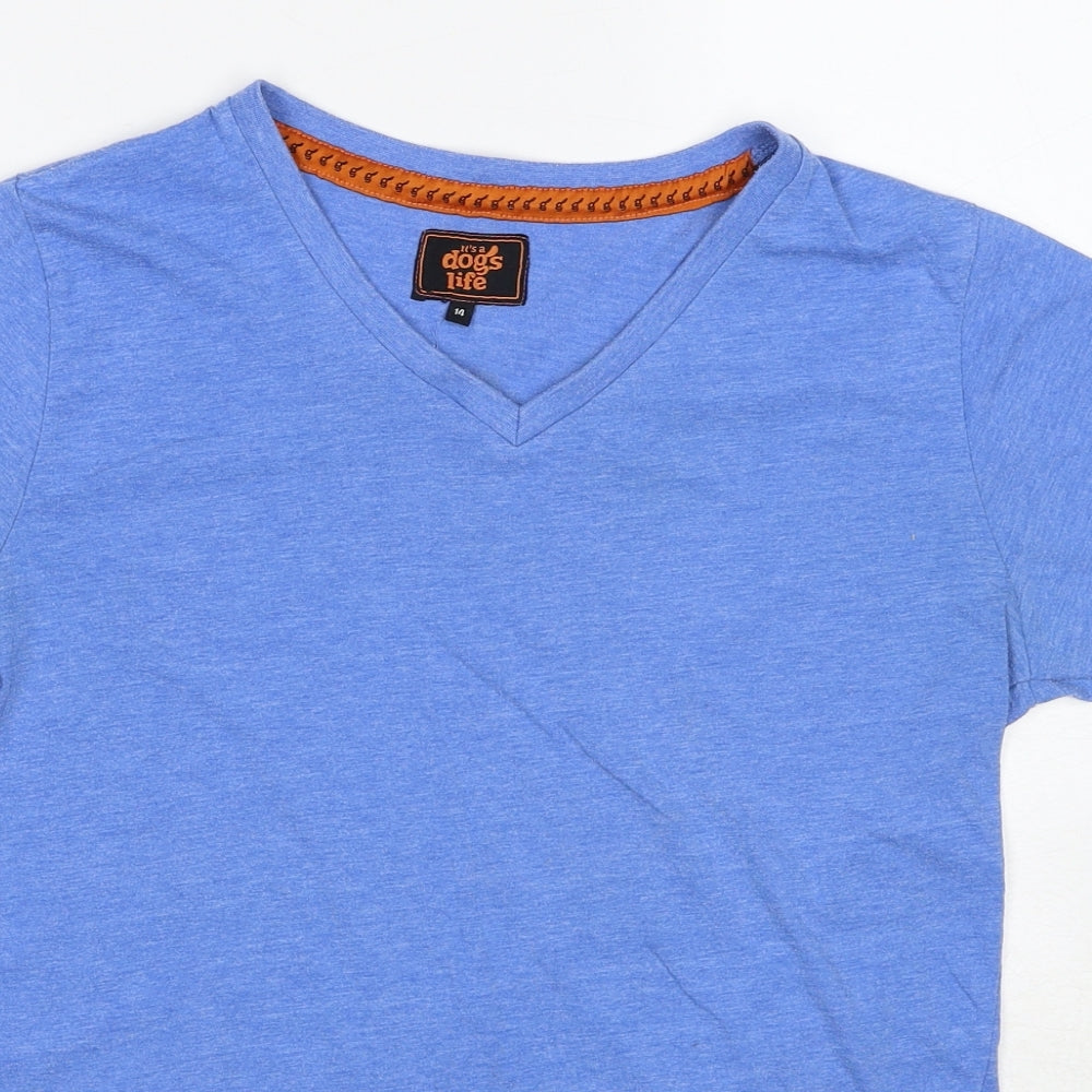 It's A Dog's Life Womens Blue Cotton Basic T-Shirt Size 14 Round Neck