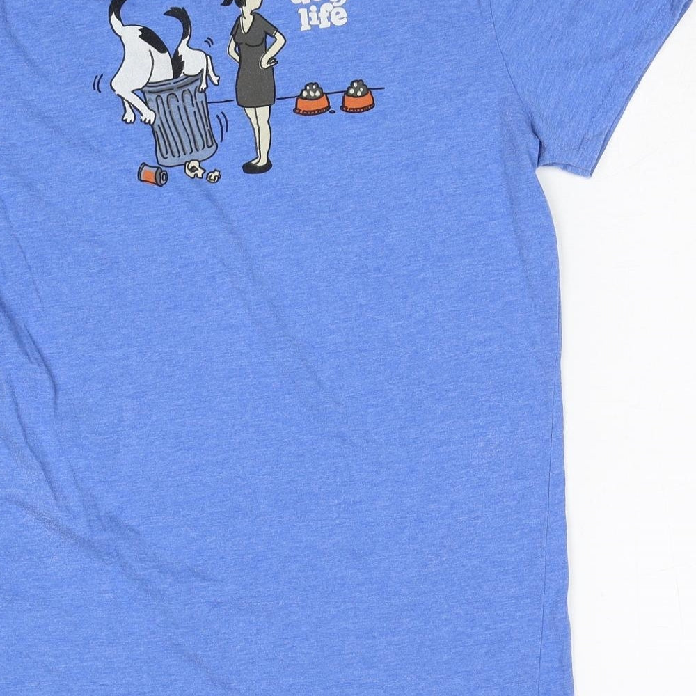 It's A Dog's Life Womens Blue Cotton Basic T-Shirt Size 14 Round Neck