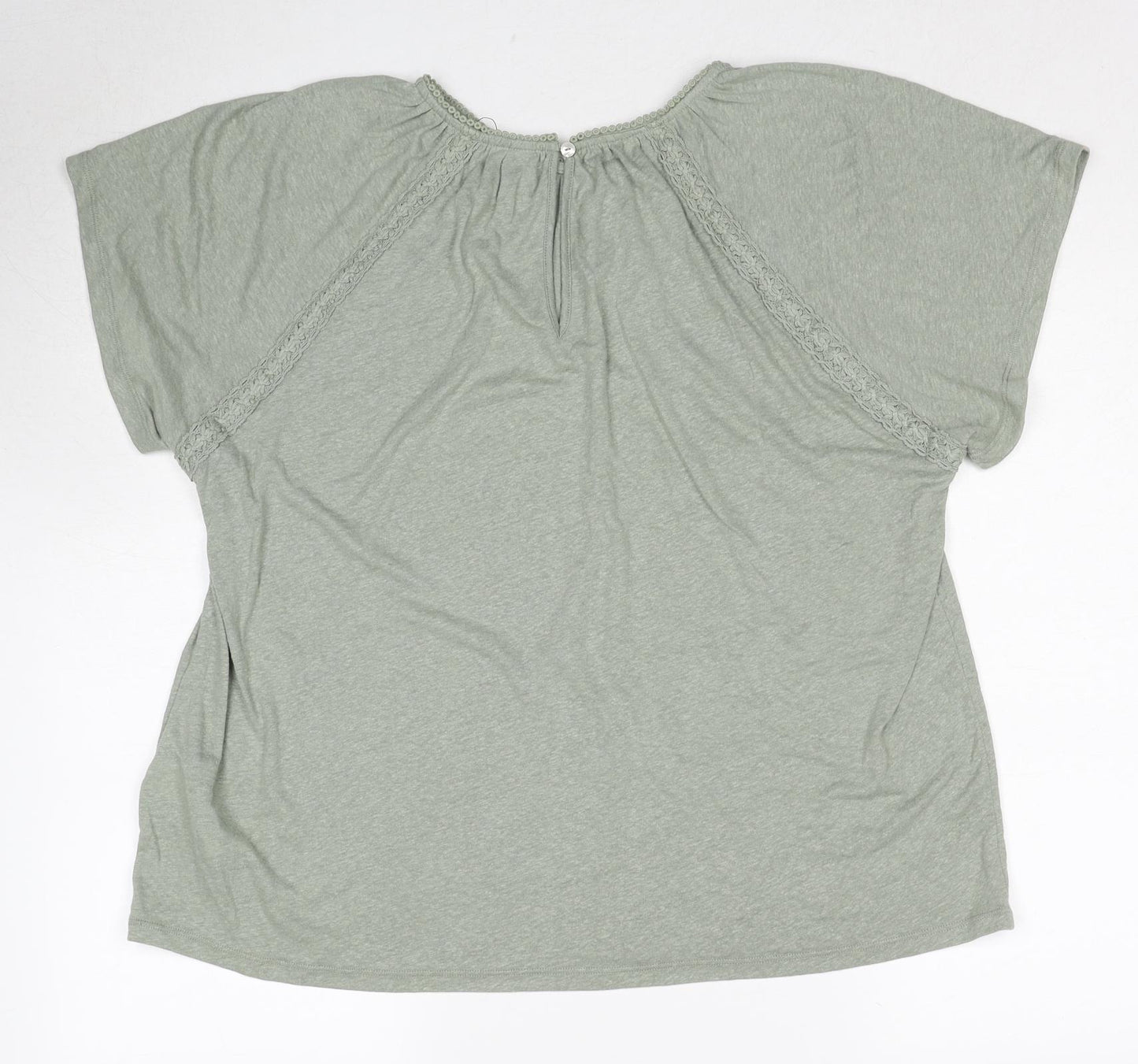 Marks and Spencer Womens Green Linen Basic T-Shirt Size 14 Round Neck