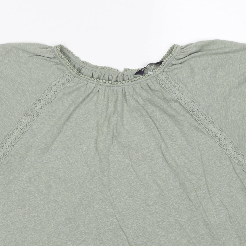 Marks and Spencer Womens Green Linen Basic T-Shirt Size 14 Round Neck