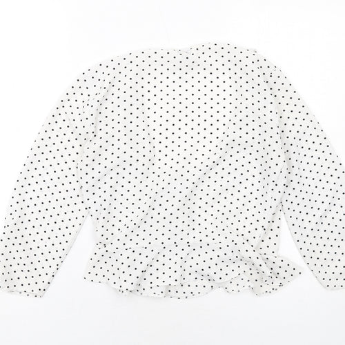 Miss Selfridge Womens White Polka Dot Polyester Basic Blouse Size 12 V-Neck - Wrap Style