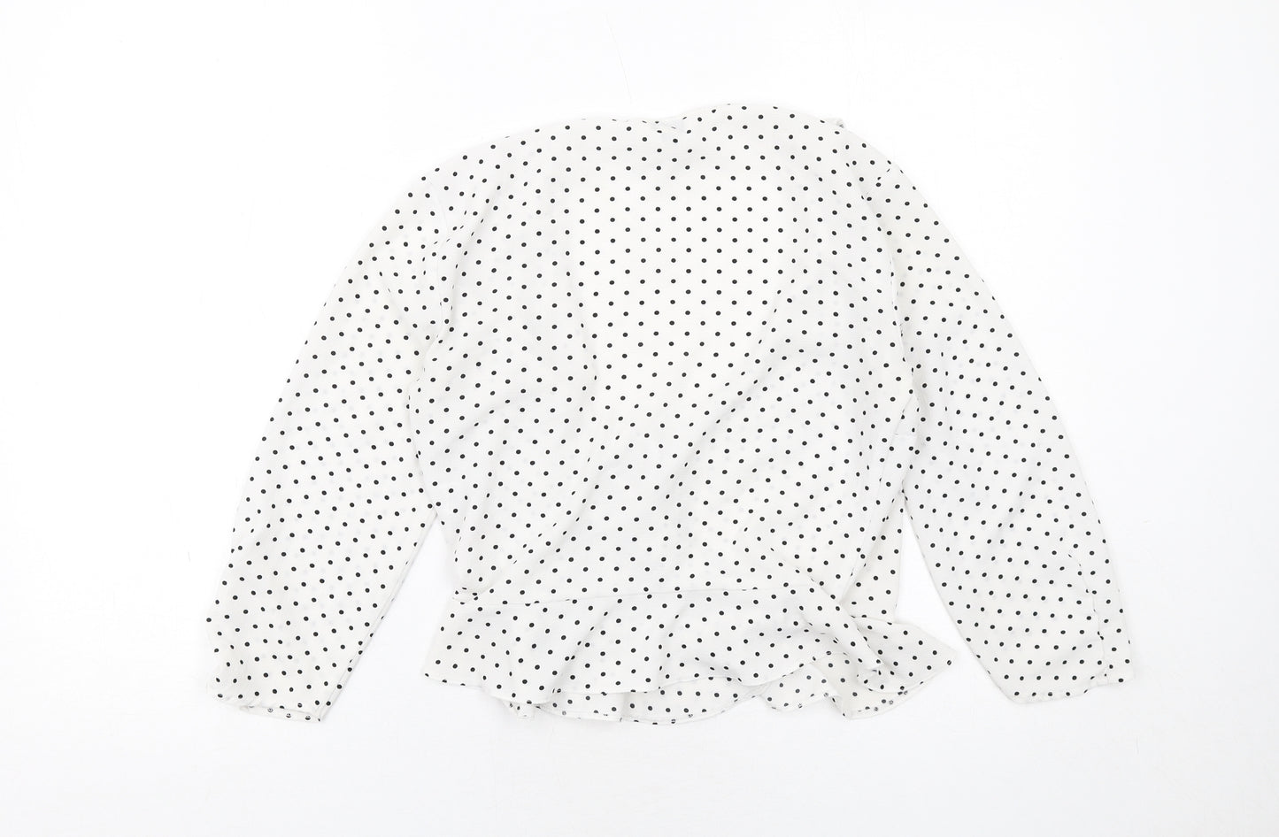 Miss Selfridge Womens White Polka Dot Polyester Basic Blouse Size 12 V-Neck - Wrap Style