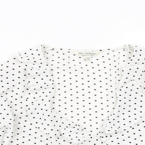 Miss Selfridge Womens White Polka Dot Polyester Basic Blouse Size 12 V-Neck - Wrap Style