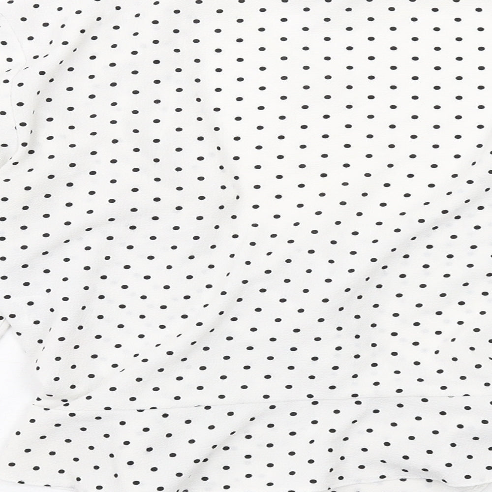 Miss Selfridge Womens White Polka Dot Polyester Basic Blouse Size 12 V-Neck - Wrap Style
