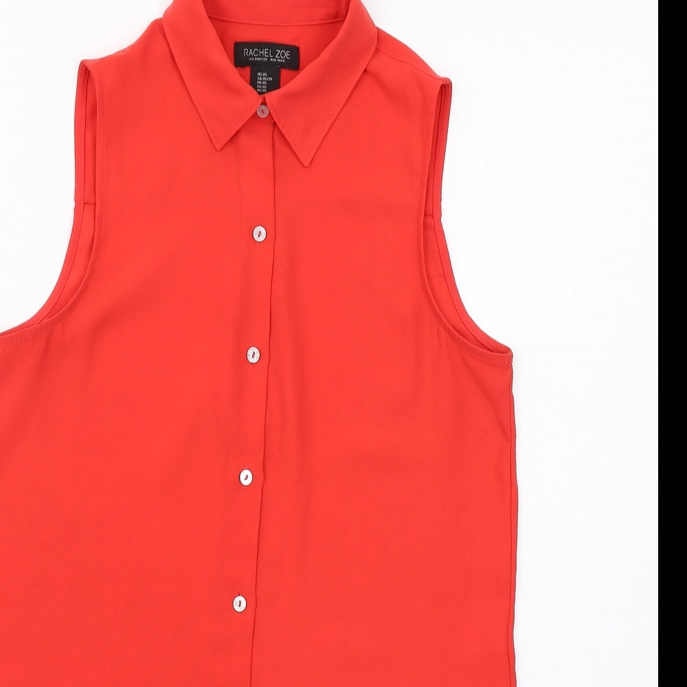 Rachel Zoe Womens Red Polyester Basic Button-Up Size XS Collared