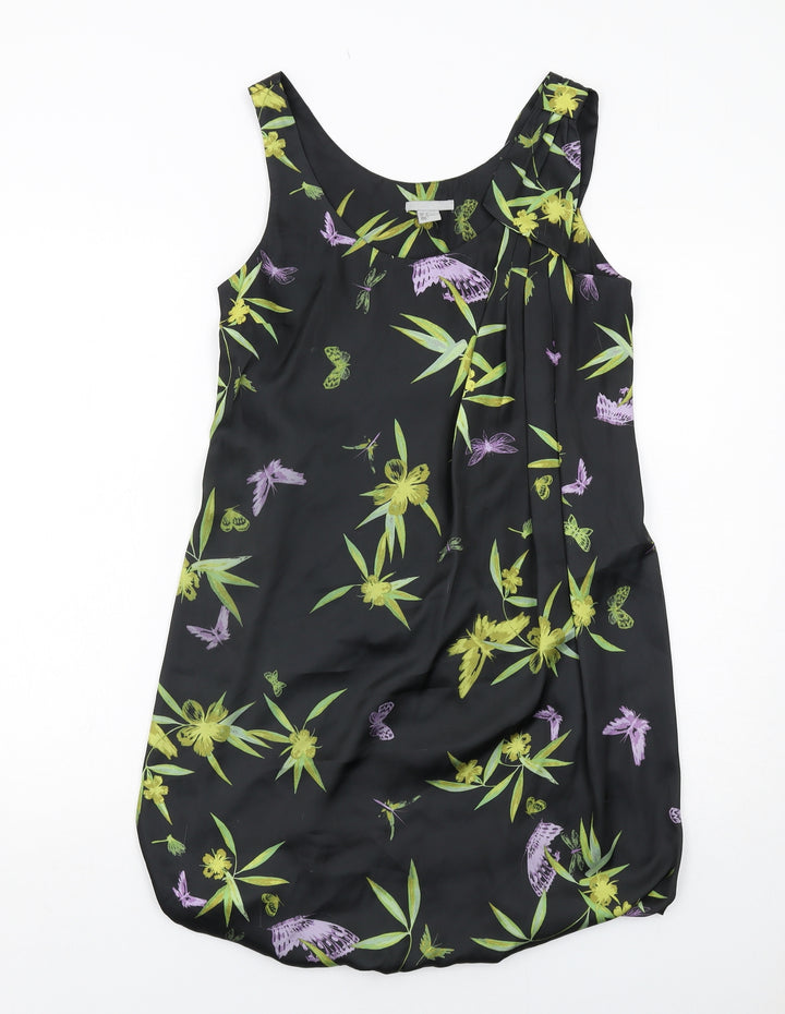 H&M Womens Black Floral Polyester Shift Size 6 Scoop Neck Pullover