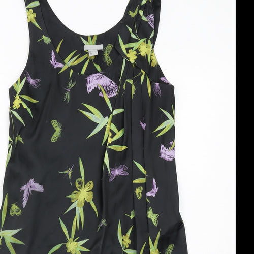 H&M Womens Black Floral Polyester Shift Size 6 Scoop Neck Pullover