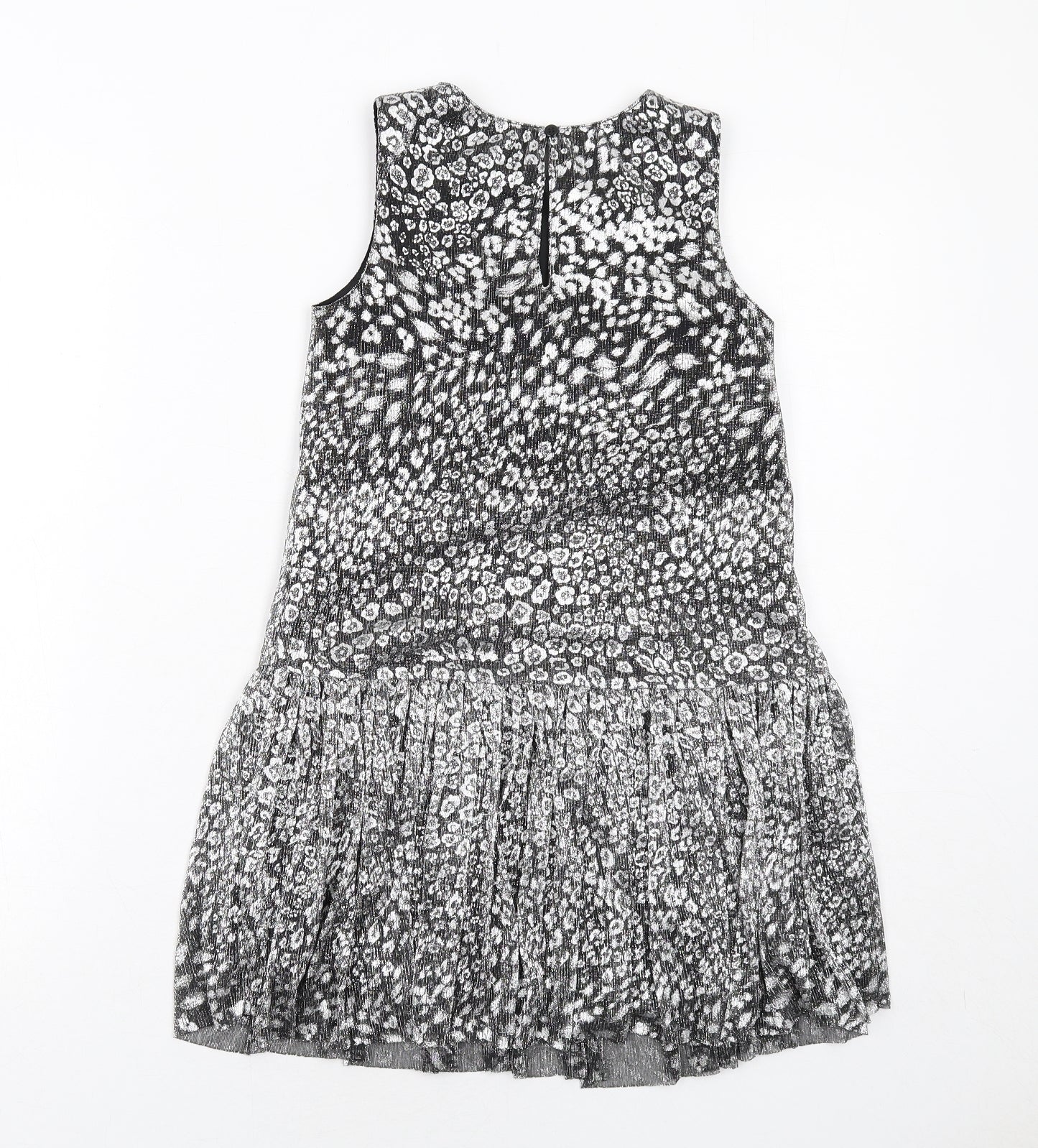 NEXT Girls Silver Animal Print Polyester A-Line Size 8 Years Boat Neck Button - Leopard Print