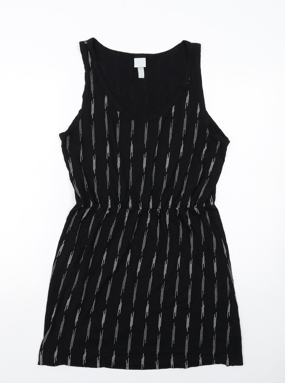 H&M Womens Black Geometric Cotton Tank Dress Size L Scoop Neck Pullover
