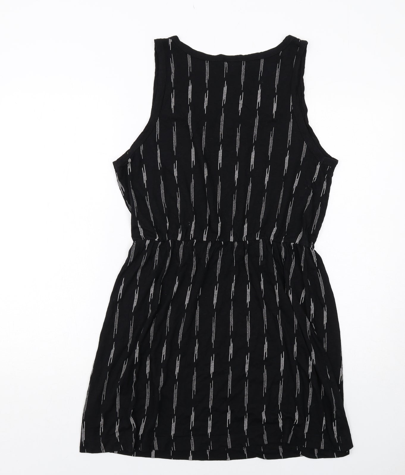 H&M Womens Black Geometric Cotton Tank Dress Size L Scoop Neck Pullover