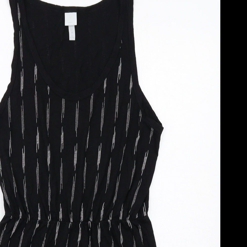 H&M Womens Black Geometric Cotton Tank Dress Size L Scoop Neck Pullover