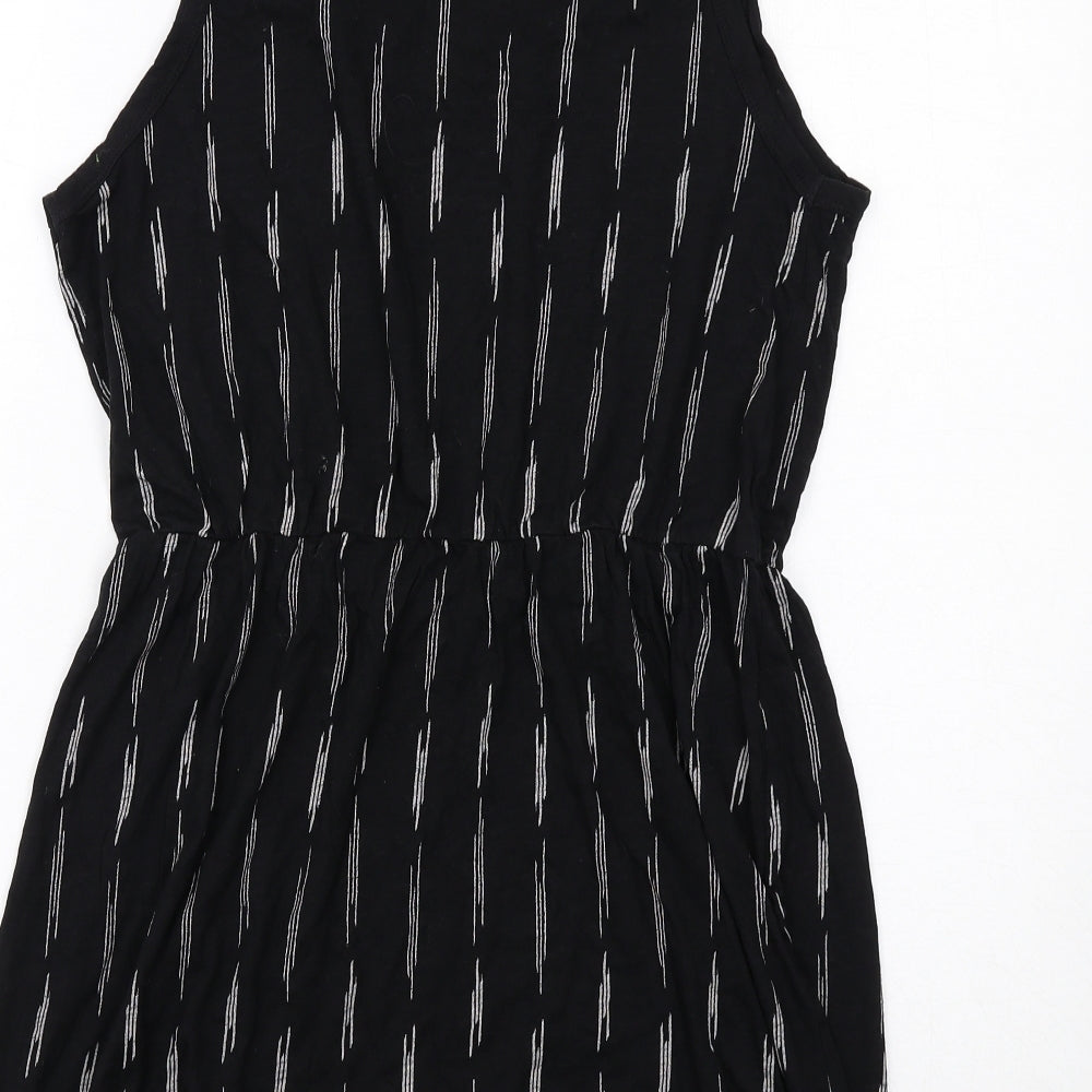 H&M Womens Black Geometric Cotton Tank Dress Size L Scoop Neck Pullover