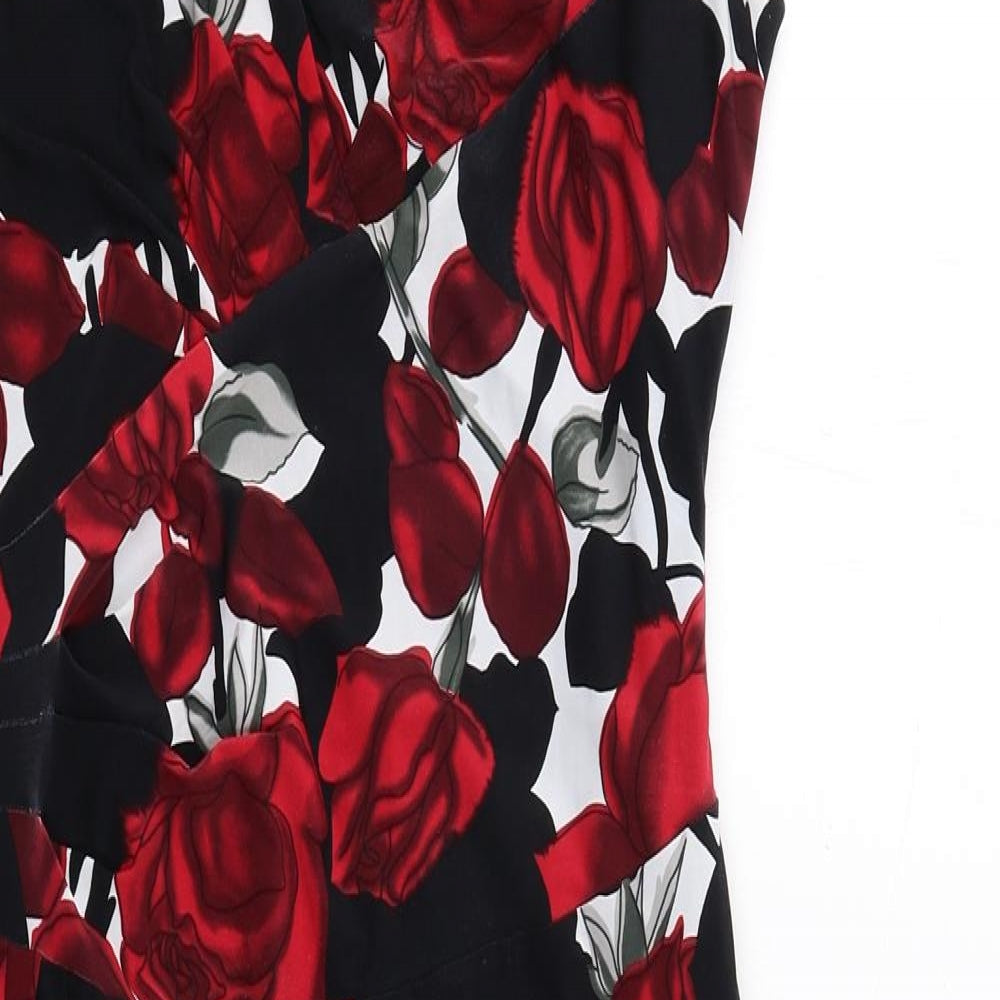 Phase Eight Womens Black Floral Polyester A-Line Size 12 V-Neck Zip