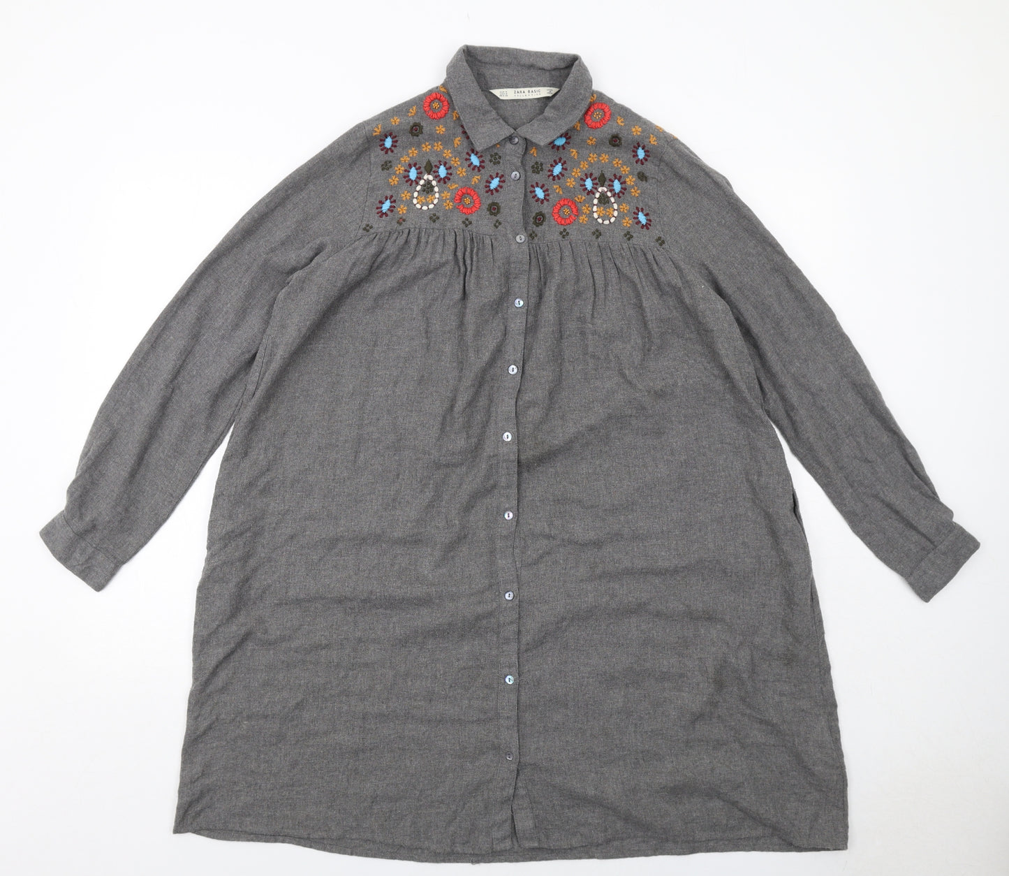 Zara Womens Grey Geometric Polyester Shirt Dress Size M Collared Button