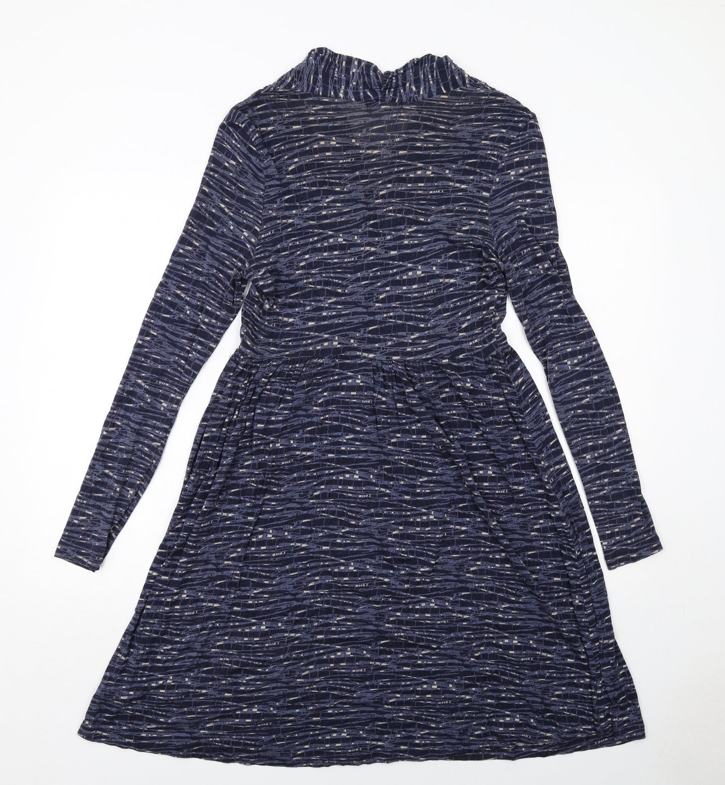 H&M Womens Blue Geometric Viscose Trapeze & Swing Size M V-Neck Pullover