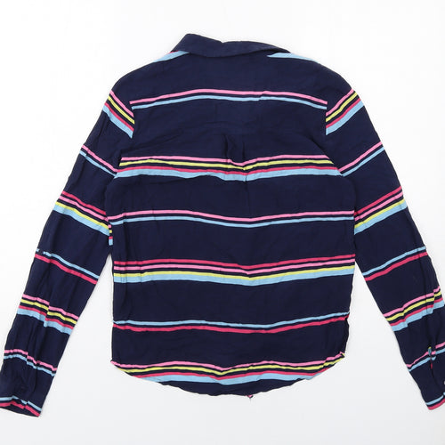 Oasis Womens Blue Striped Viscose Basic Button-Up Size 8 Collared - Knot Front