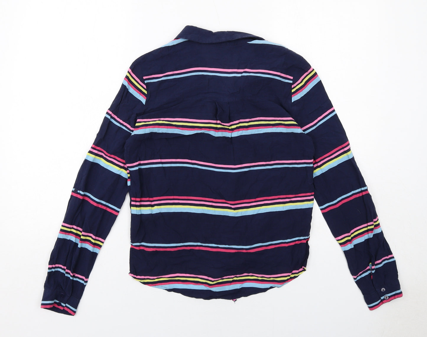 Oasis Womens Blue Striped Viscose Basic Button-Up Size 8 Collared - Knot Front