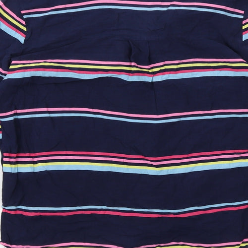 Oasis Womens Blue Striped Viscose Basic Button-Up Size 8 Collared - Knot Front