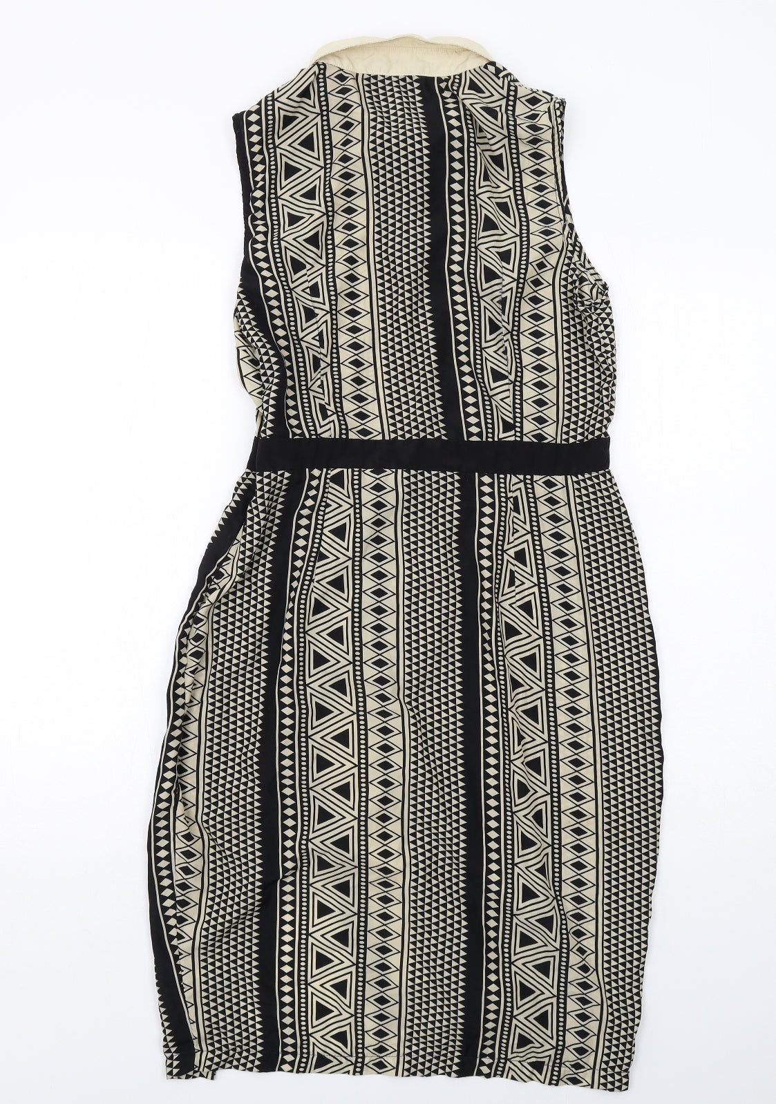 AX Paris Womens Black Geometric Polyester A-Line Size 14 Collared Button