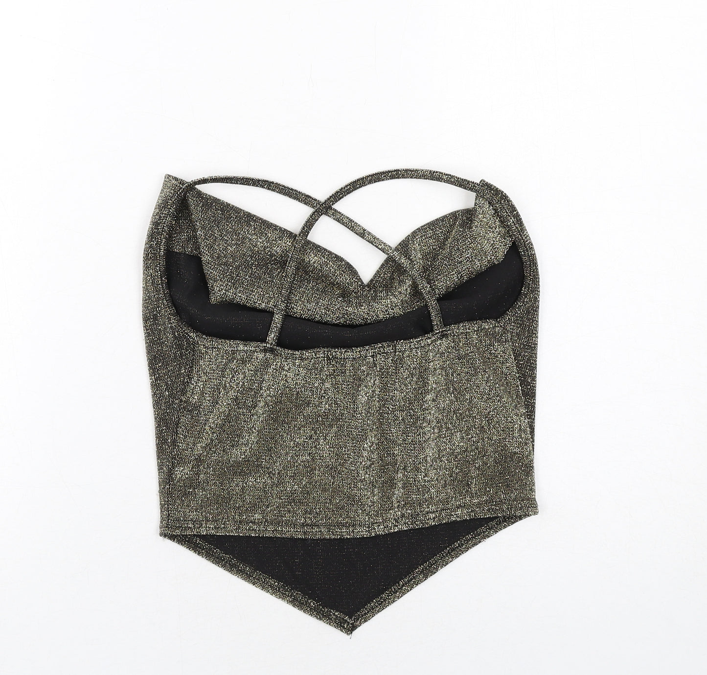 PRETTYLITTLETHING Womens Gold Polyester Cropped Tank Size 8 Cowl Neck