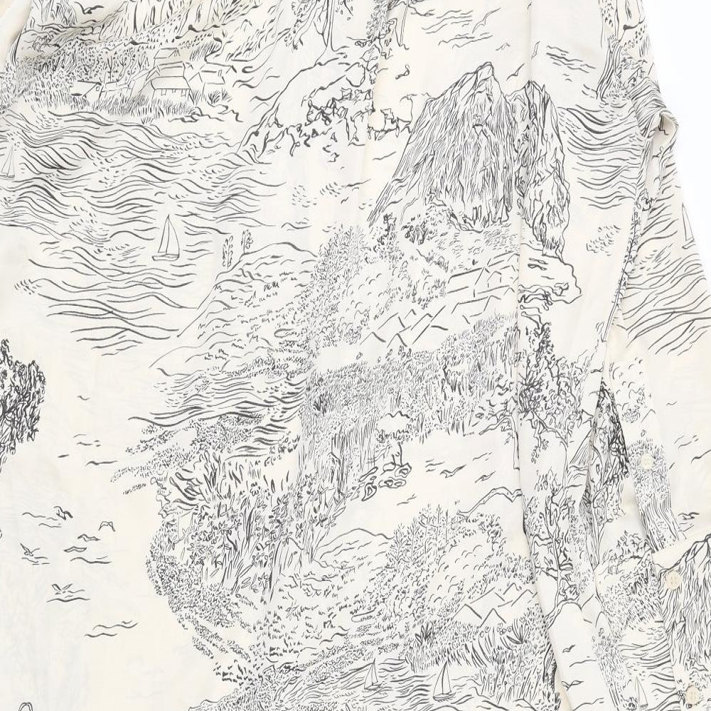 H&M Womens Ivory Geometric Polyester Shirt Dress Size L Collared Button