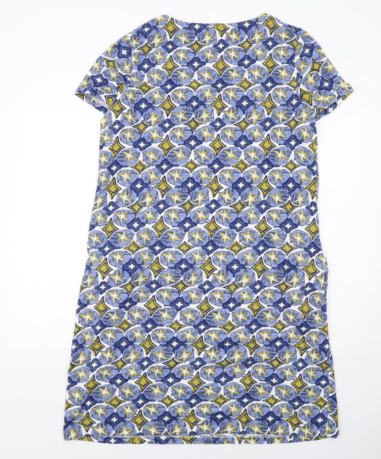 White Stuff Womens Blue Geometric Cotton T-Shirt Dress Size 18 Round Neck Pullover
