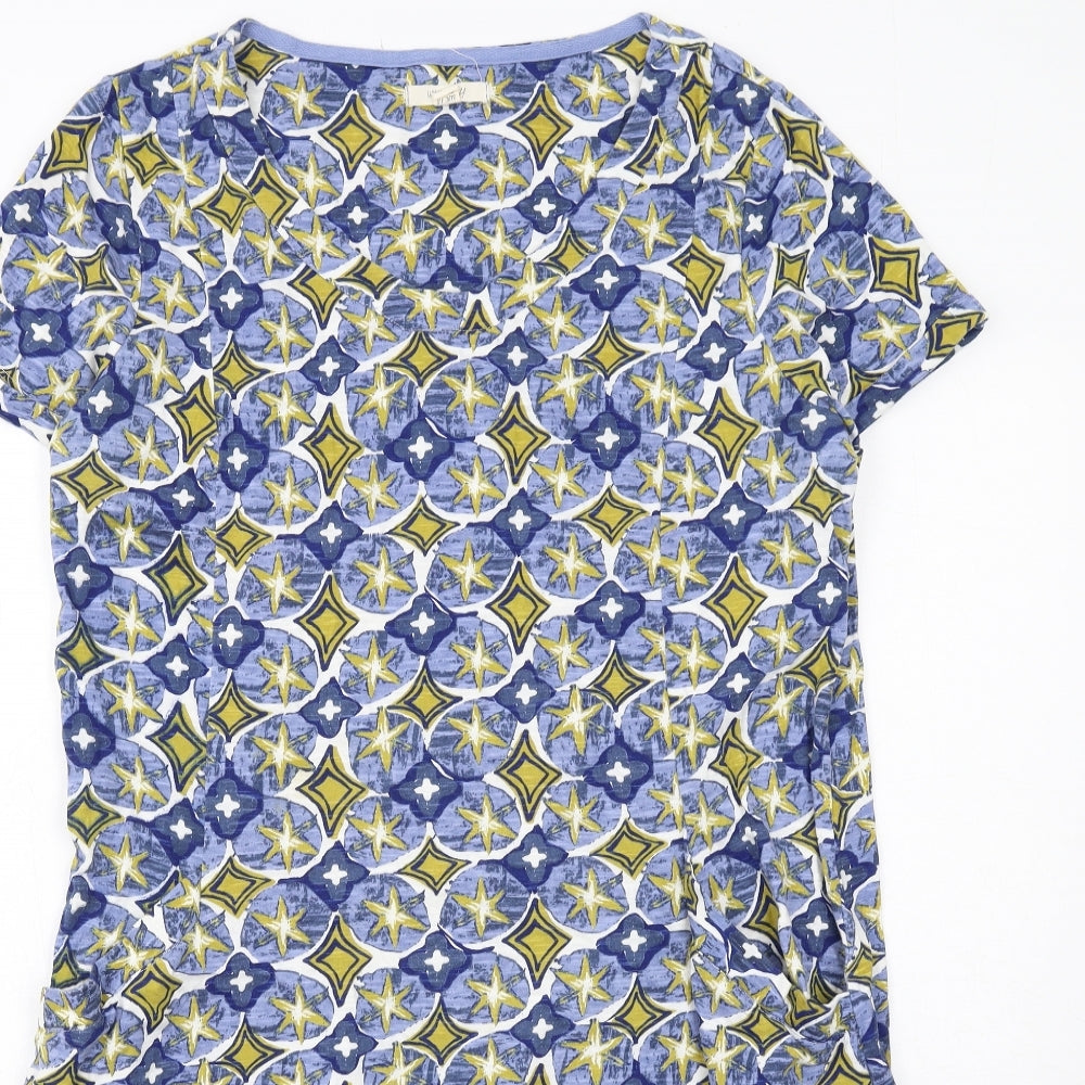 White Stuff Womens Blue Geometric Cotton T-Shirt Dress Size 18 Round Neck Pullover