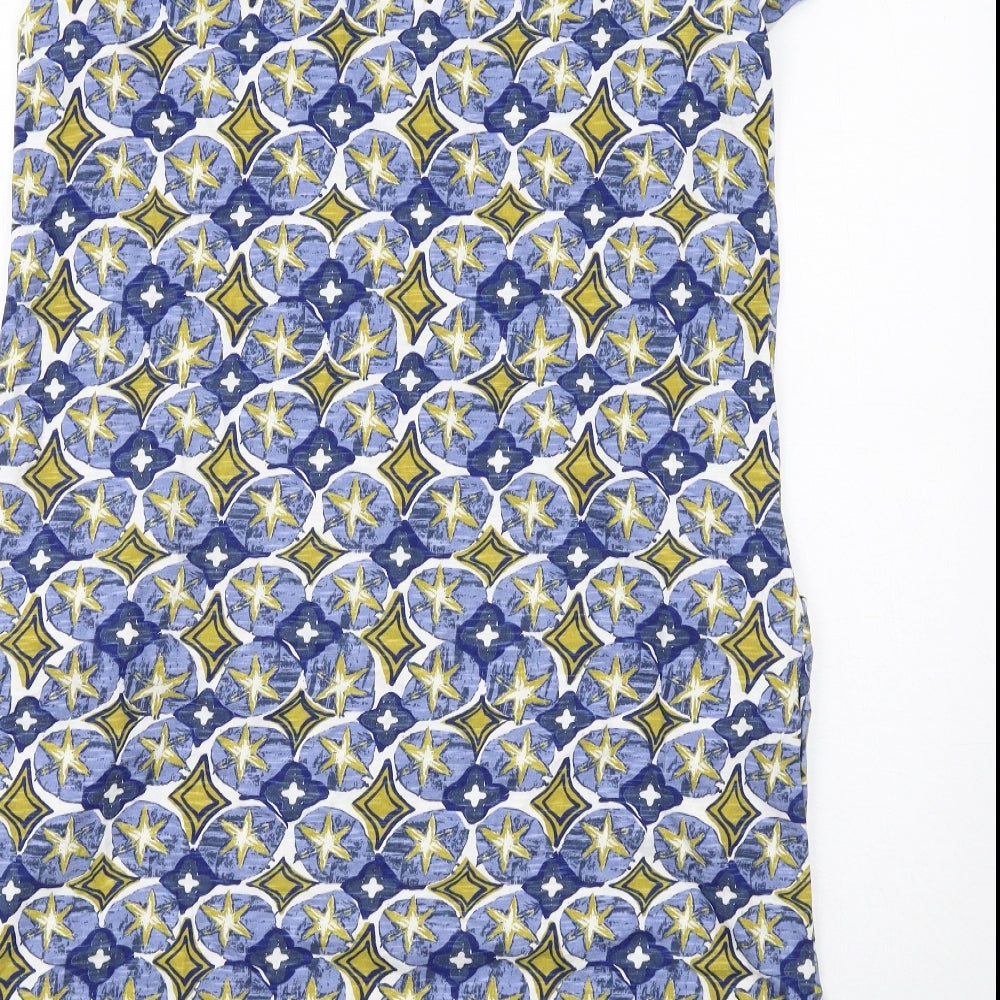White Stuff Womens Blue Geometric Cotton T-Shirt Dress Size 18 Round Neck Pullover