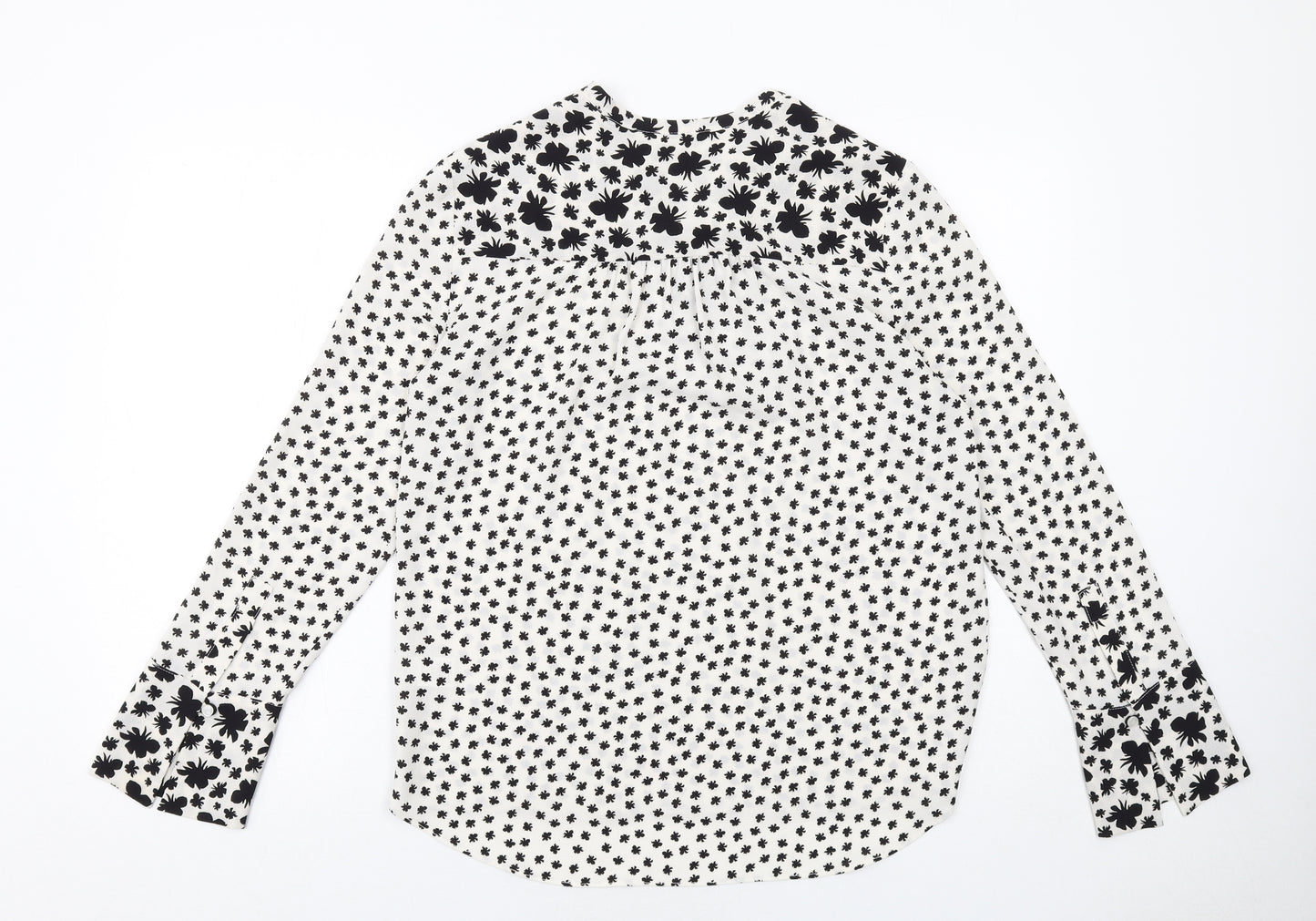 Fenn Wright Manson Womens White Geometric Polyester Basic Blouse Size 10 V-Neck