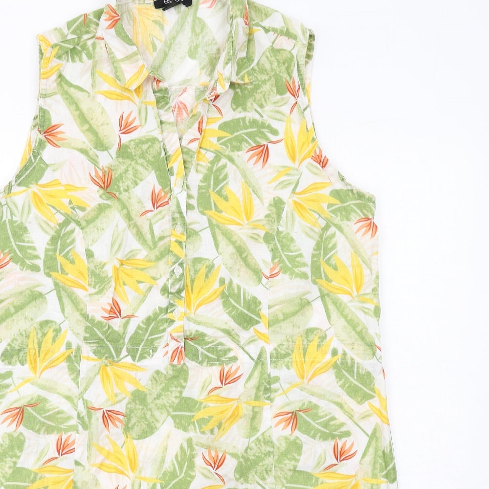 ESMARA Womens Multicoloured Floral Linen A-Line Size 16 Collared Button