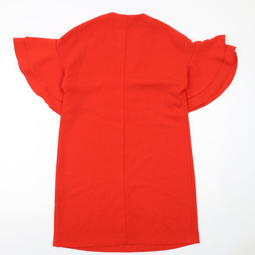 Zara Womens Orange Polyester A-Line Size S V-Neck Pullover