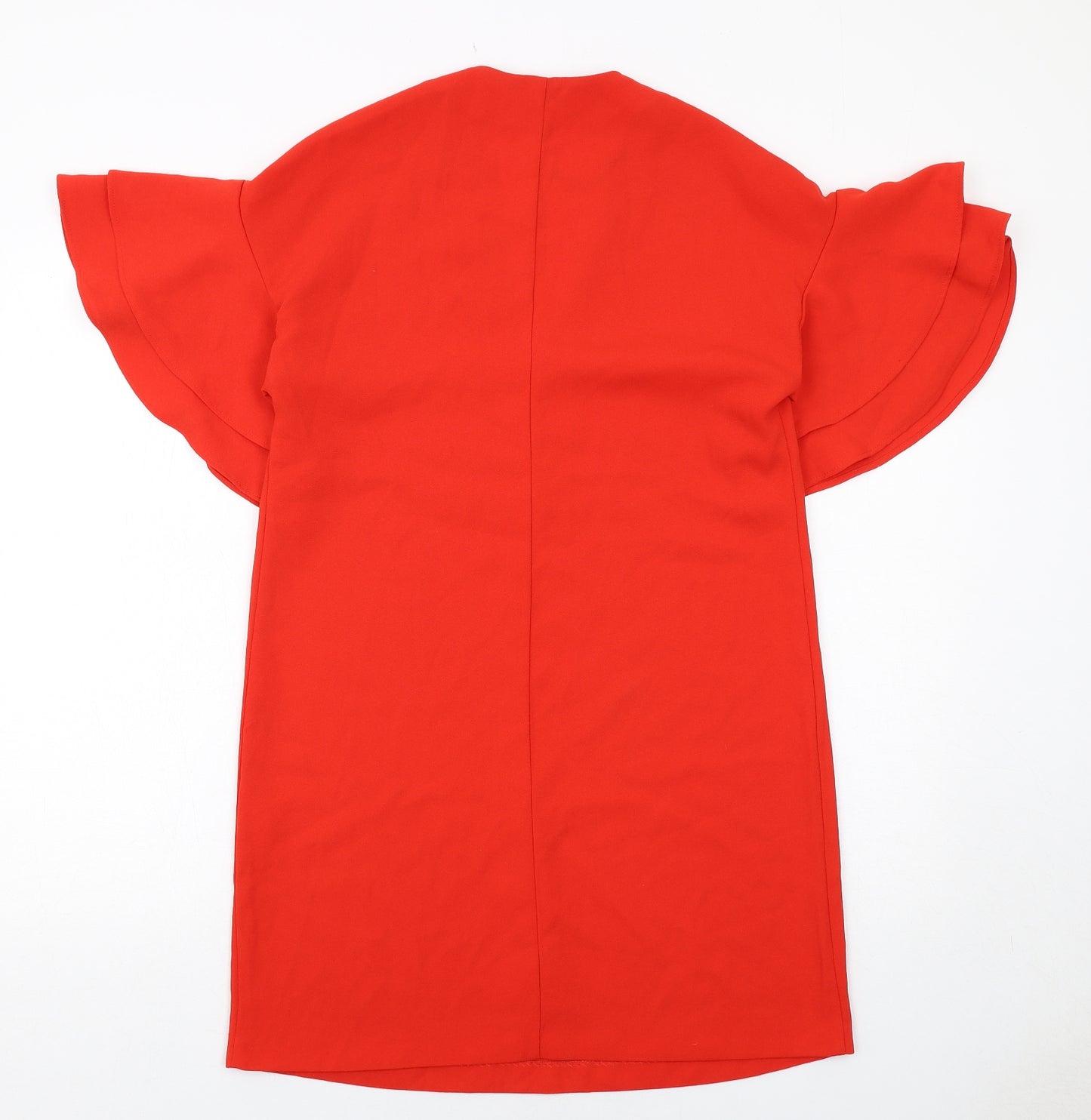 Zara Womens Orange Polyester A-Line Size S V-Neck Pullover