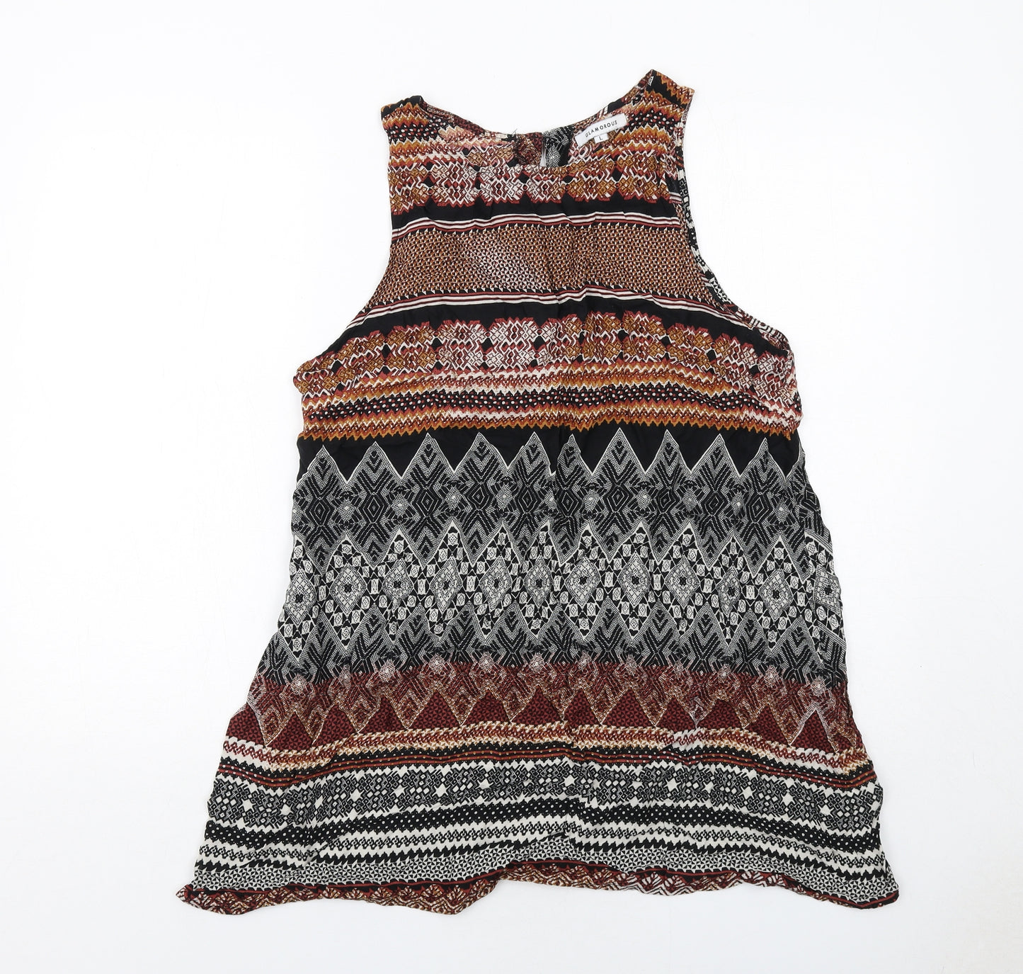 Glamorous Womens Multicoloured Geometric Viscose Basic Tank Size L Round Neck