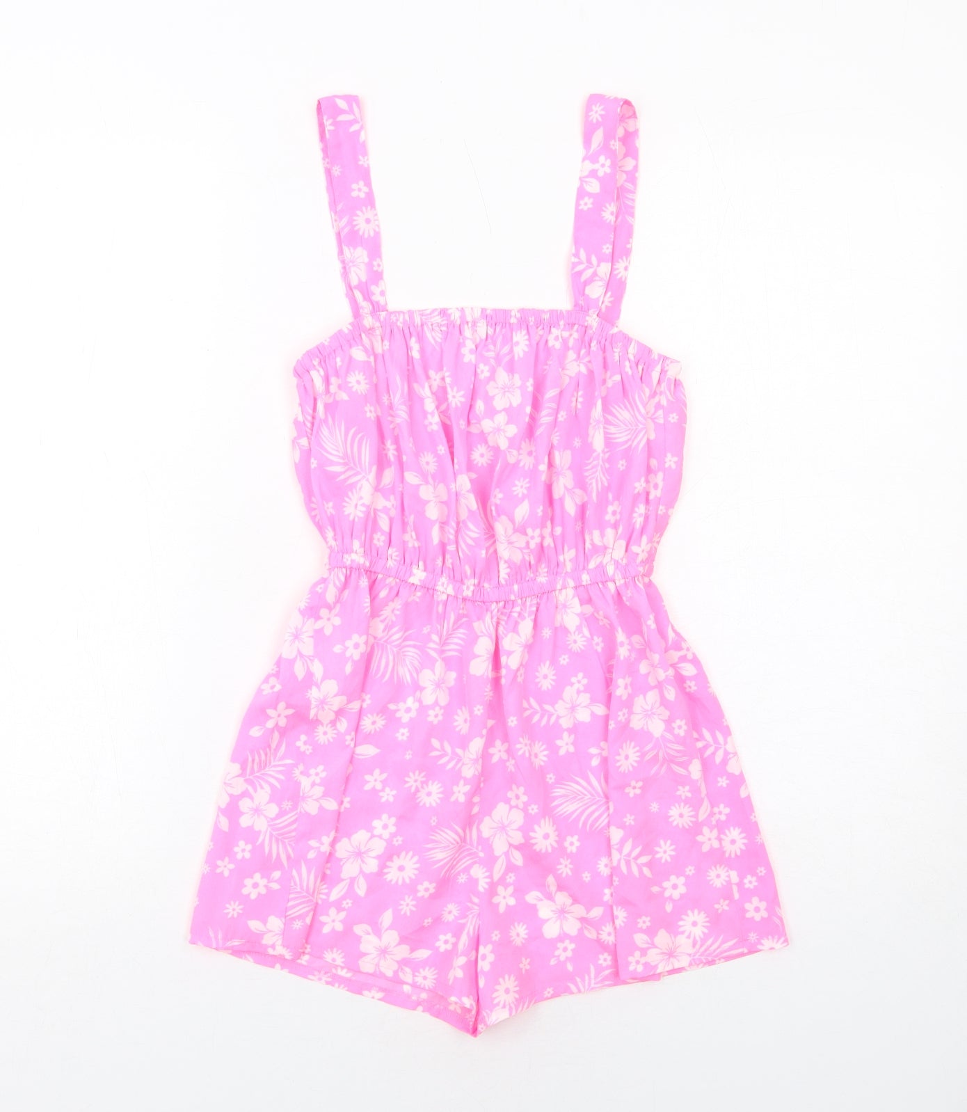 New Look Girls Pink Floral Polyester Playsuit One-Piece Size 10-11 Years Pullover