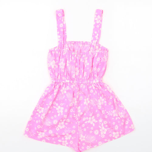 New Look Girls Pink Floral Polyester Playsuit One-Piece Size 10-11 Years Pullover